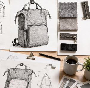 A diaper bag concept and material board