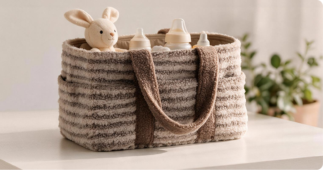 Soft nursery storage caddy with baby-care essentials